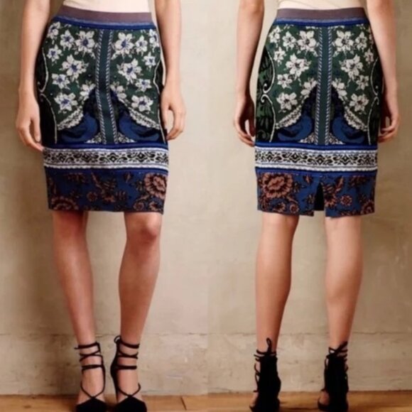 Anthropologie Moth Jacquard Floral Print Knit Skirt. Medium - Picture 1 of 7